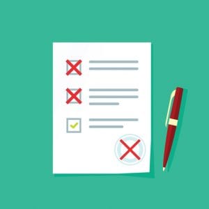 Exam paper form with failed assessment vector