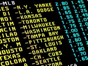 Sight on monitor with the teletext and betting offer of baseball matchups
