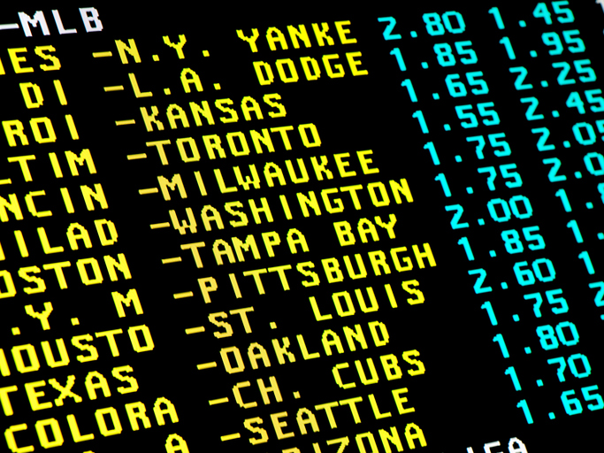 Sight on monitor with the teletext and betting offer of baseball matchups