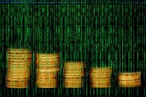 Code matrix and gold coins pile