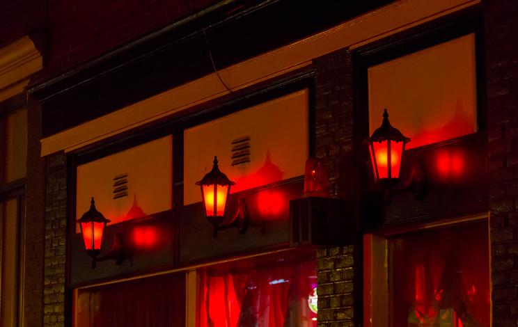 Red lamps lighting a red light district