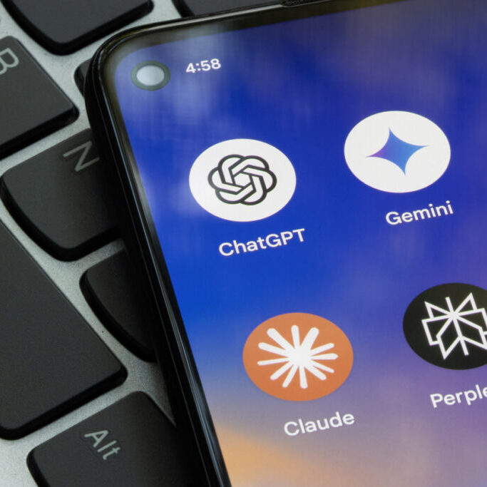 Portland, OR, USA - Sep 1, 2024: ChatGPT, Gemini, Microsoft Copilot, Claude, and Perplexity app icons are seen on a Google Pixel smartphone. AI competition concepts.