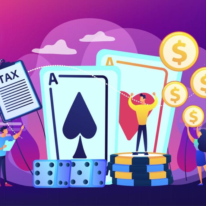 Poker player, lucky casino winner flat vector character. Gambling income, taxation of gambling income, legal wagers operations concept. Bright vibrant violet vector isolated illustration