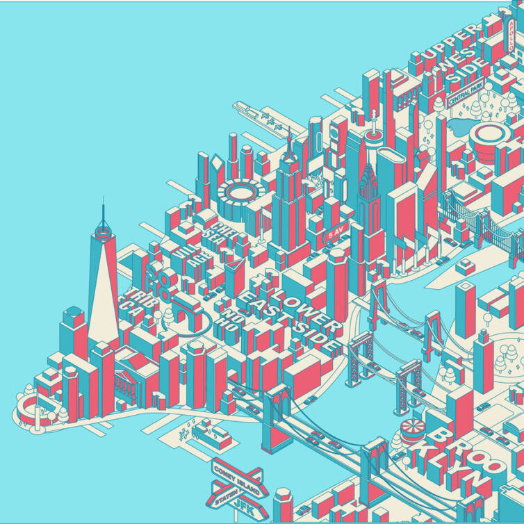 New York City aerial view map illustration