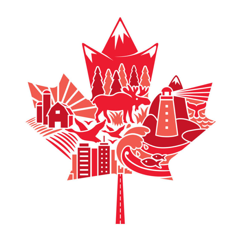 National maple leaf of Canada made up of traditional iconography
