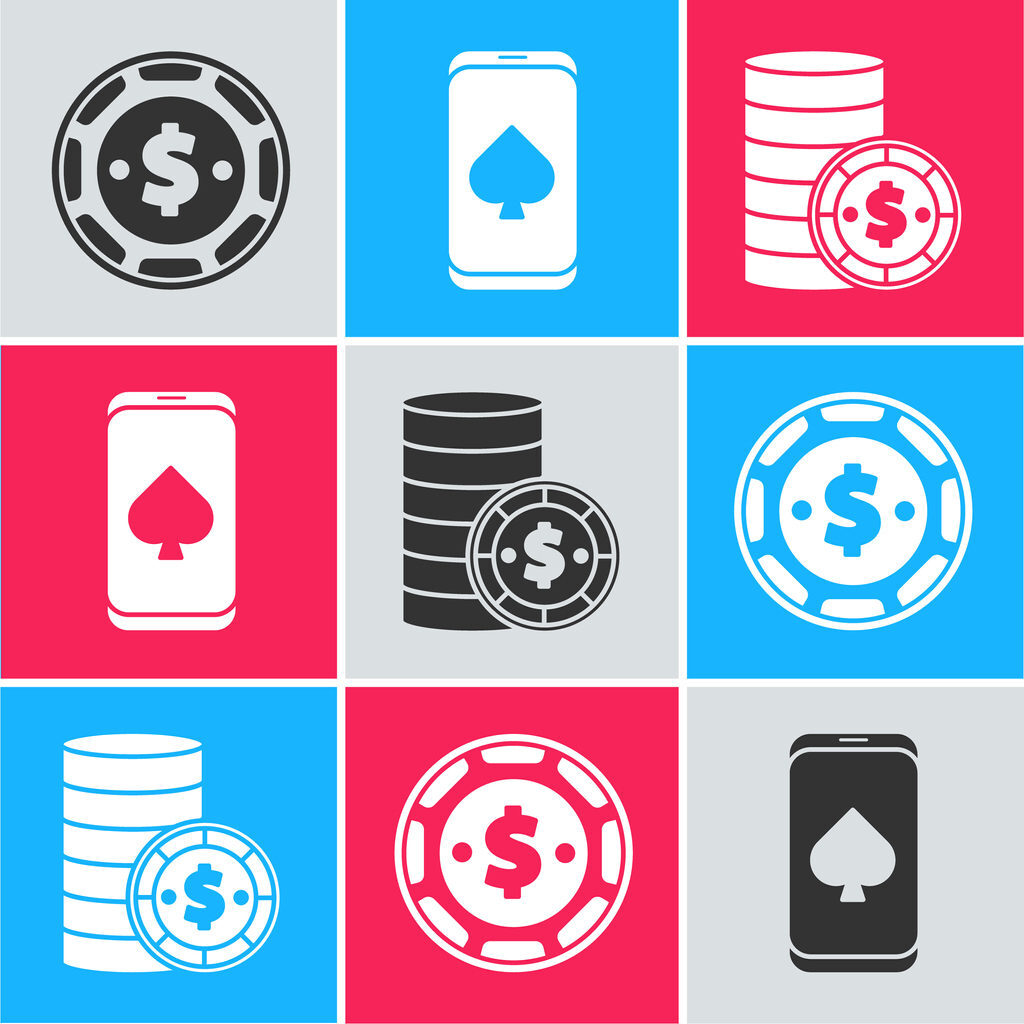 Set Casino chip with dollar, Online poker table game and Casino chip with dollar icon. Vector