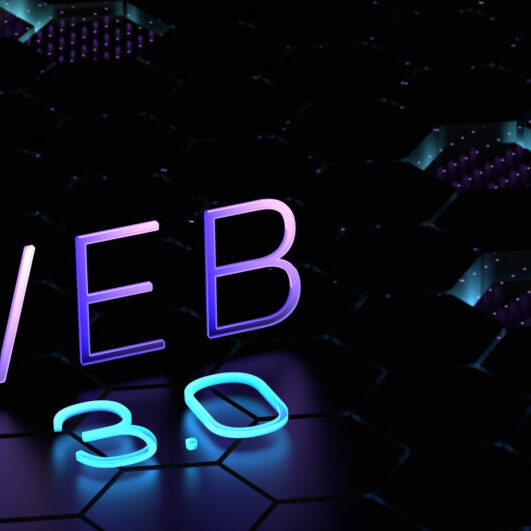 The Neon WEB 3.0. Glowing web 3 abstract.Neon glowing background.3D render illustration.