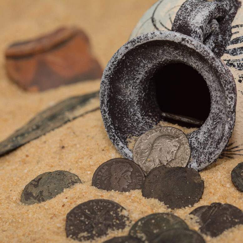 Roman coins and other ancient artefacts.