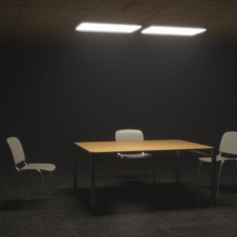 Dark Interrogation Room with Chairs and Table a disturbing Situation