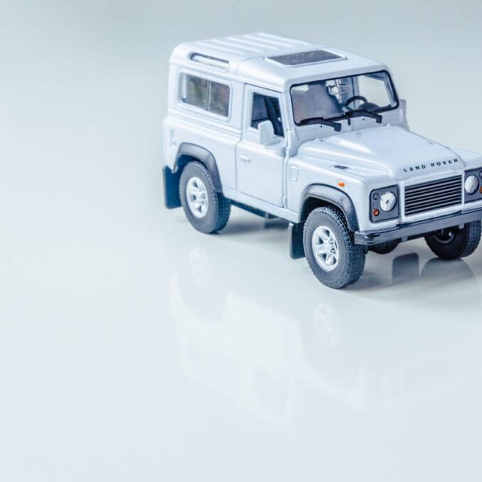 Solihull, United Kingdom - January 29, 2016: 1:43 scale iconic Land Rover Defender. Last in line, with plate H166 HUE, rolled out the production line on 29/01/2016, ending a 67 year production period.