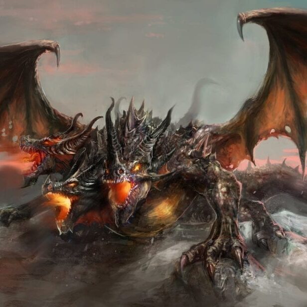 illustration of three headed dragon
