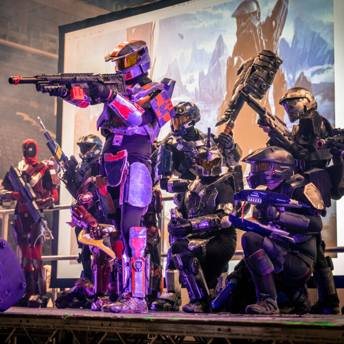 Sheffield, United Kingdom - June 11, 2016: Cosplayers dressed as characters from the video game series 'Halo' at the Yorkshire Cosplay Convention at Sheffield Arena