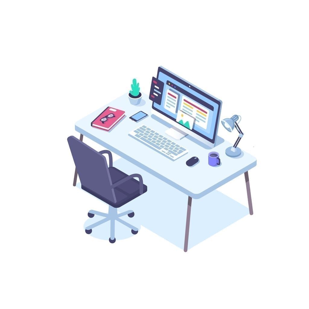 Office workplace concept. Flat isometric vector illustration isolated on white background.