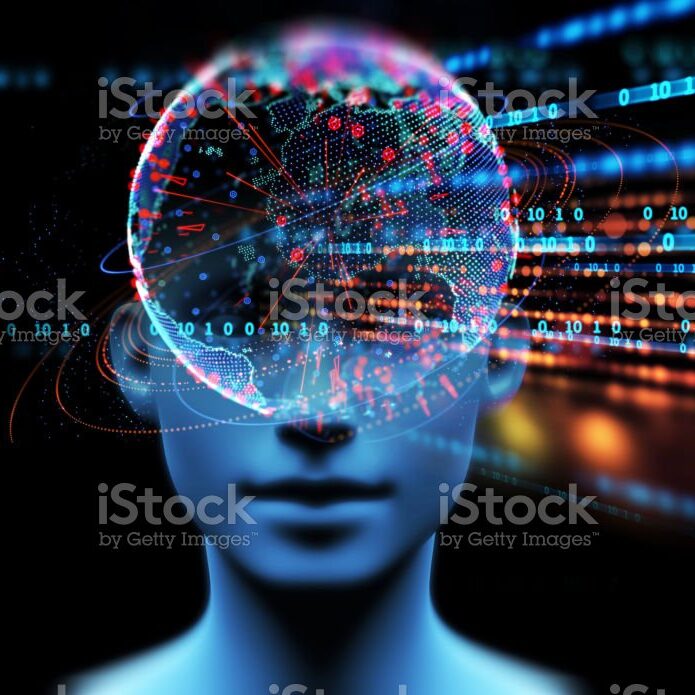 Conceptual background of Artificial intelligence , humans and cyber-business  on programming technology 
element ,3d illustration